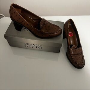 Franco Sarto Brown Suede Loafers with short wedge heel